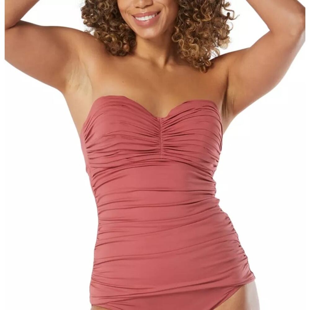 Coco Reef Women's Charisma Tie-Back Ruched Bra-Sized Pleated Tankini Top - Picture 2 of 7